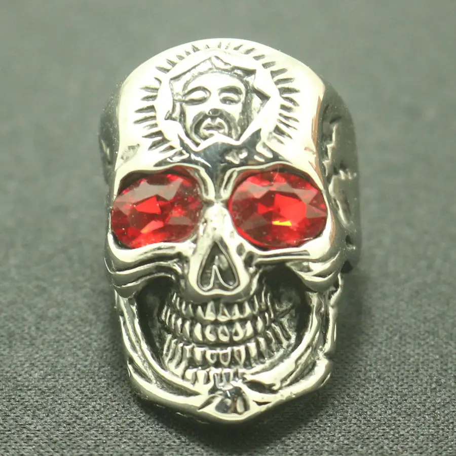 Men 316L Stainless Steel Cool Big Red Stone Punk Gothic Skull Hot Ring Free Shipping | Украшения и аксессуары