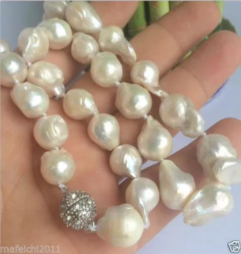 

NEW 10-16mm SOUTH SEA WHITE BAROQUE PEARL NECKLACE 18"