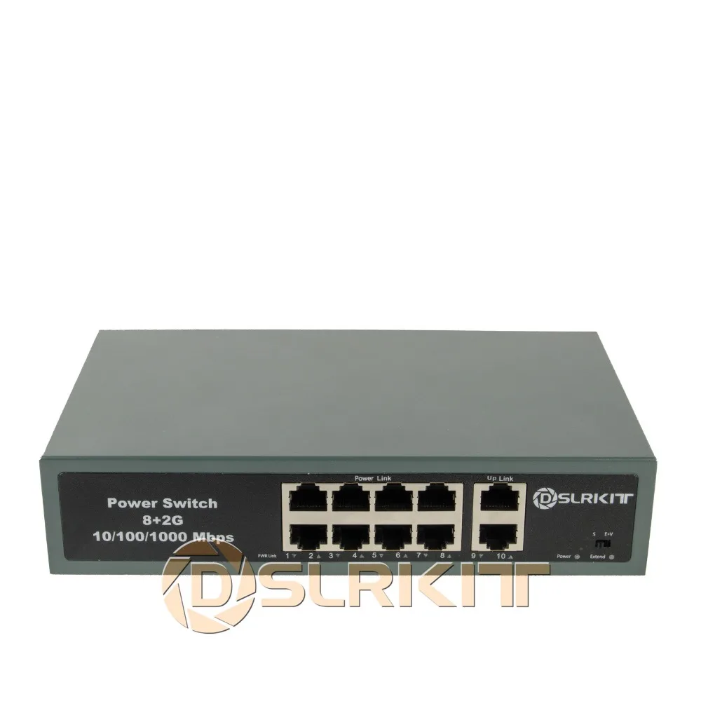 DSLRKIT 2 гигабитный 8 PoE выключатель инъектор 52V 2.3A 120W Ethernet 1000 Мбит/с 250 Метр