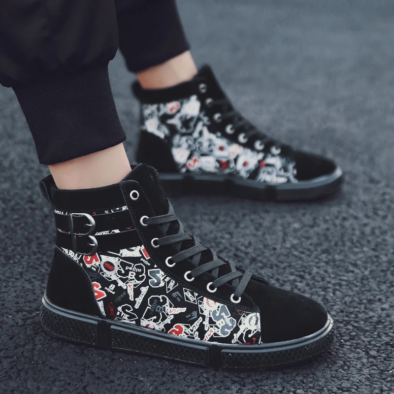 Men's Casual Shoes Lace-up High Top Fashion Men trainers Autumn Decoration Flat For Student Black zapatos de hombre | Обувь