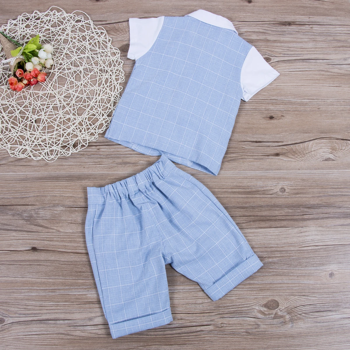 Toddler Kids Baby Boys Clothing Gentleman Outfits Suit Bow Tie Tops Pants 2PCS Plaid Formal Party Clothes Boy 0-4T |