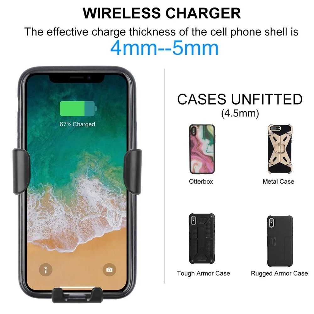 Автомобильное крепление Qi Беспроводной Зарядное устройство для IPhone X 8/8 плюс samsung
