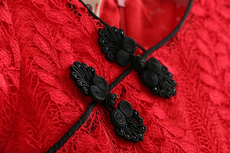 2016 New! Chinese Style Lace Pankou Lantern Sleeve V-neck Knee-length Straight Summer Girls Floral Dress Child Costume Children | Детская