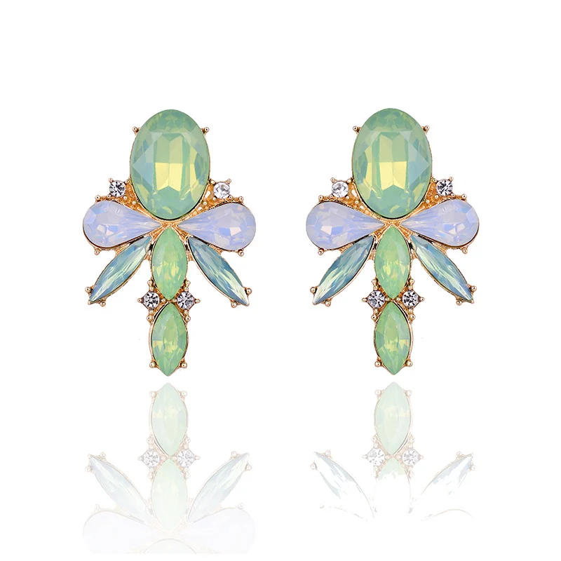 opal green LUBOV, экзотические серьги-гвоздики в виде больших капель в виде цветка, акриловые стразы, украшения для пирсинга, серьги для женщин, подарок - Окраска металла: opal green
