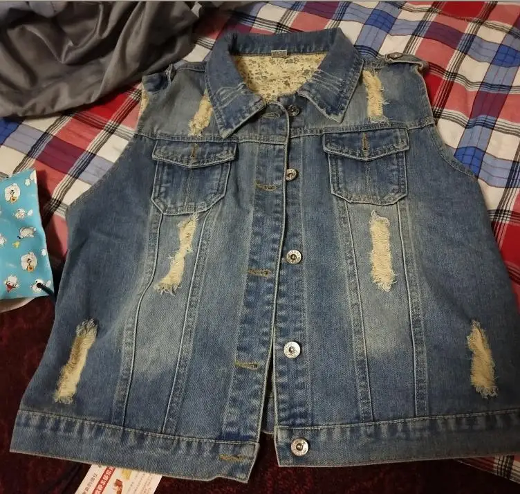 

Plus Size 5XL!Denim Vest Women Summer hole short Jeans Sleeveless tank tops