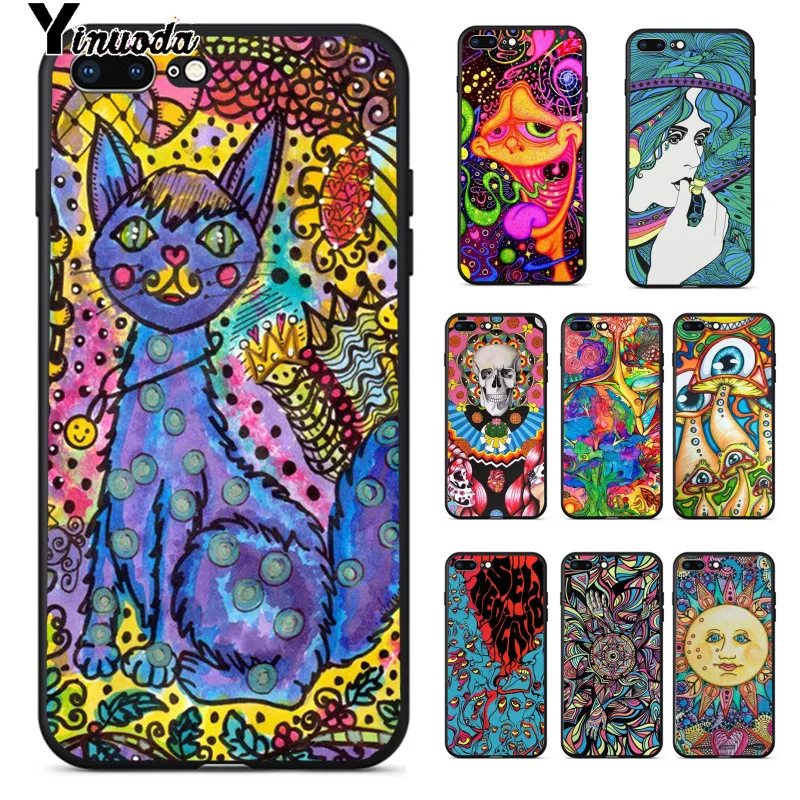 

Yinuoda Hippy Hippie Psychedelic Art Black TPU Soft Silicone Phone Cover for iPhone 8 7 6 6S Plus 5 5S SE XR X XS MAX