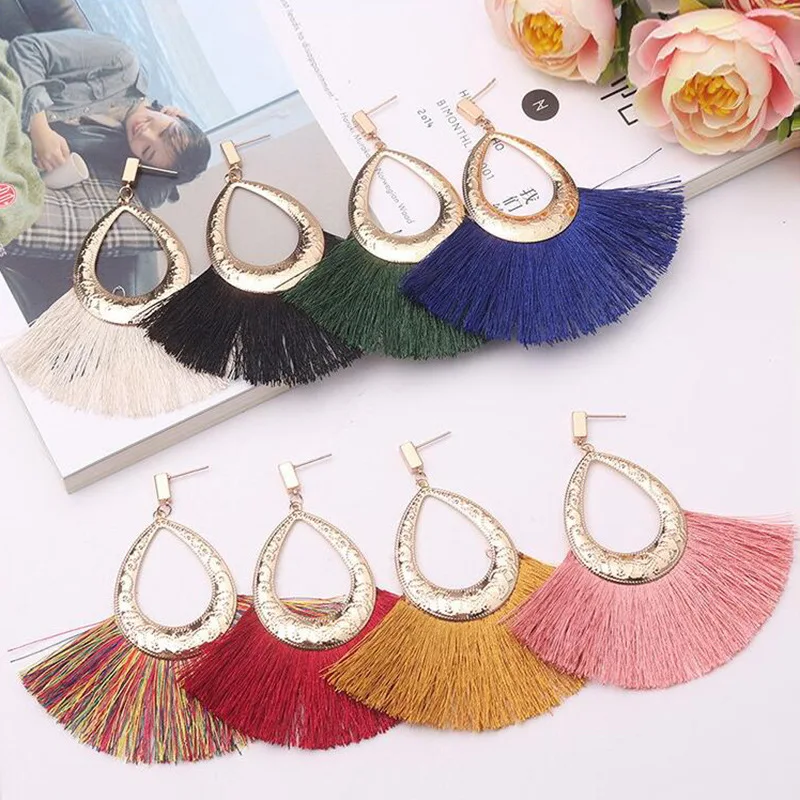 Новые модные женские серьги с кисточками 2019 Boho большие висячие бахромой помпоном