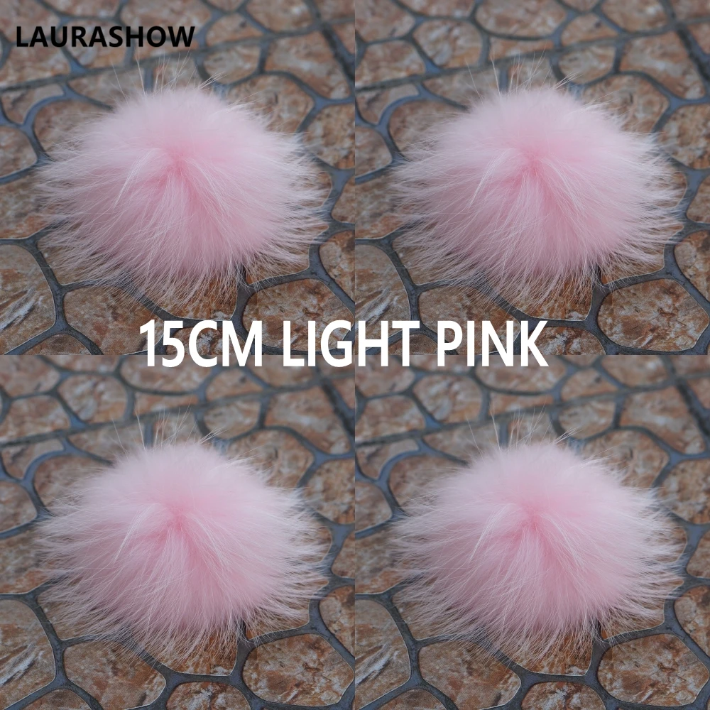 LAURASHOW 4Pcs/ Lot DIY 13-14 15-16cm Real Mink Raccoon Fur Ball Pompoms for Knitted Hat Cap Beanies Keychain Scarves