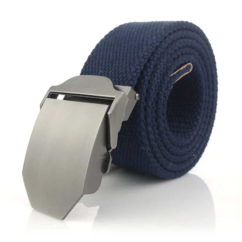 R navy blue Лучший YBT прибытие настоящая полосатая взрослая Мода Мужчины Свободный тигровый кожаный ремень холщовый ремень человек автоматическая пряжка ковбойские ремни - Цвет: R navy blue