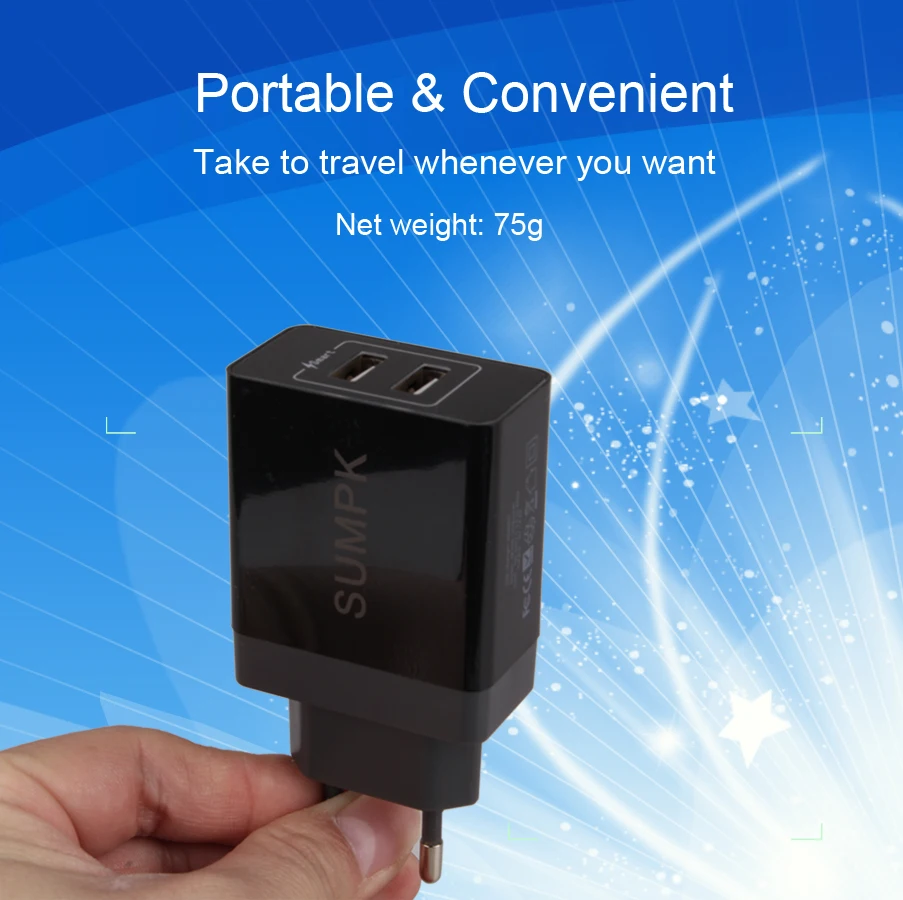 SUMPK usb зарядное устройство адаптер 5V4.8A Быстрый сотовый телефон 2 порта
