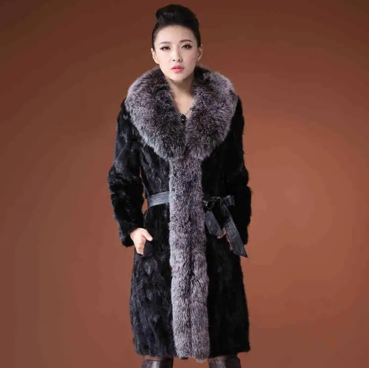 

Autumn faux mink leather jacket womens long coats winter thicken warm fur leather coat women slim jackets fashion big fur collar