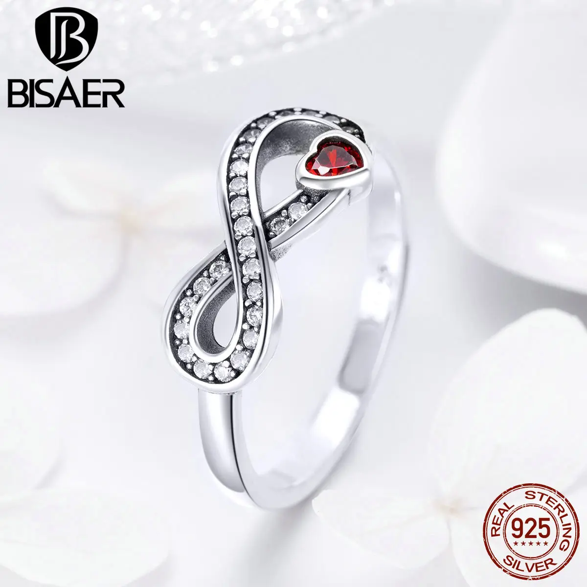 Женское кольцо на палец BISAER из 100% стерлингового серебра 925 пробы с фианитом
