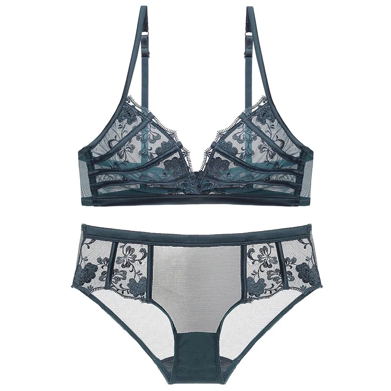 CR 2019 Summer New Ultra-Thin Sexy Lingerie Lace Bra Set Luxurious Embroidery Women Transparent Bra Sets Drop Shipping