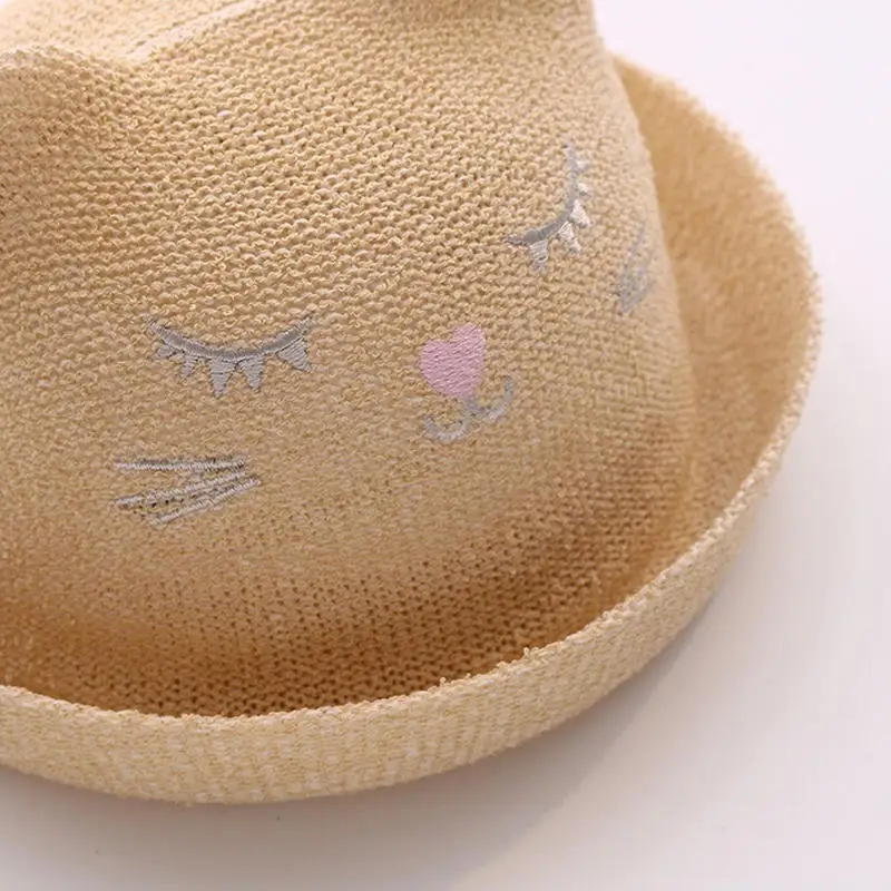 Wecute/детская соломенная шляпа с рисунком ресниц; милая пляжная шапка; детская шляпа с ушами; летняя детская шапка для девочек и мальчиков; Панама