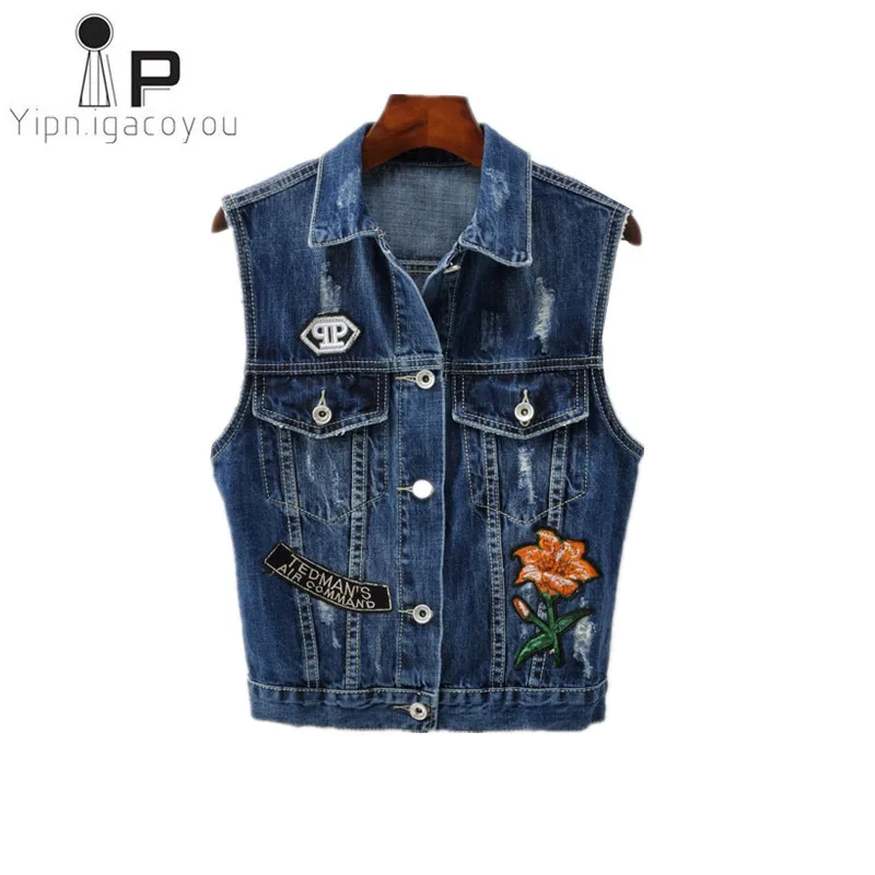 Autumn women denim vest 2018 intage embroidery short waistcoat large size New sleeveless jacket Korean ladies jeans | Женская одежда