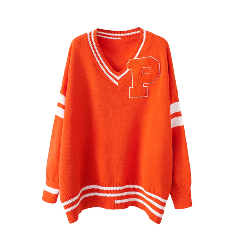 Женский пуловер свитер с v-образным вырезом длинным рукавом средней длины