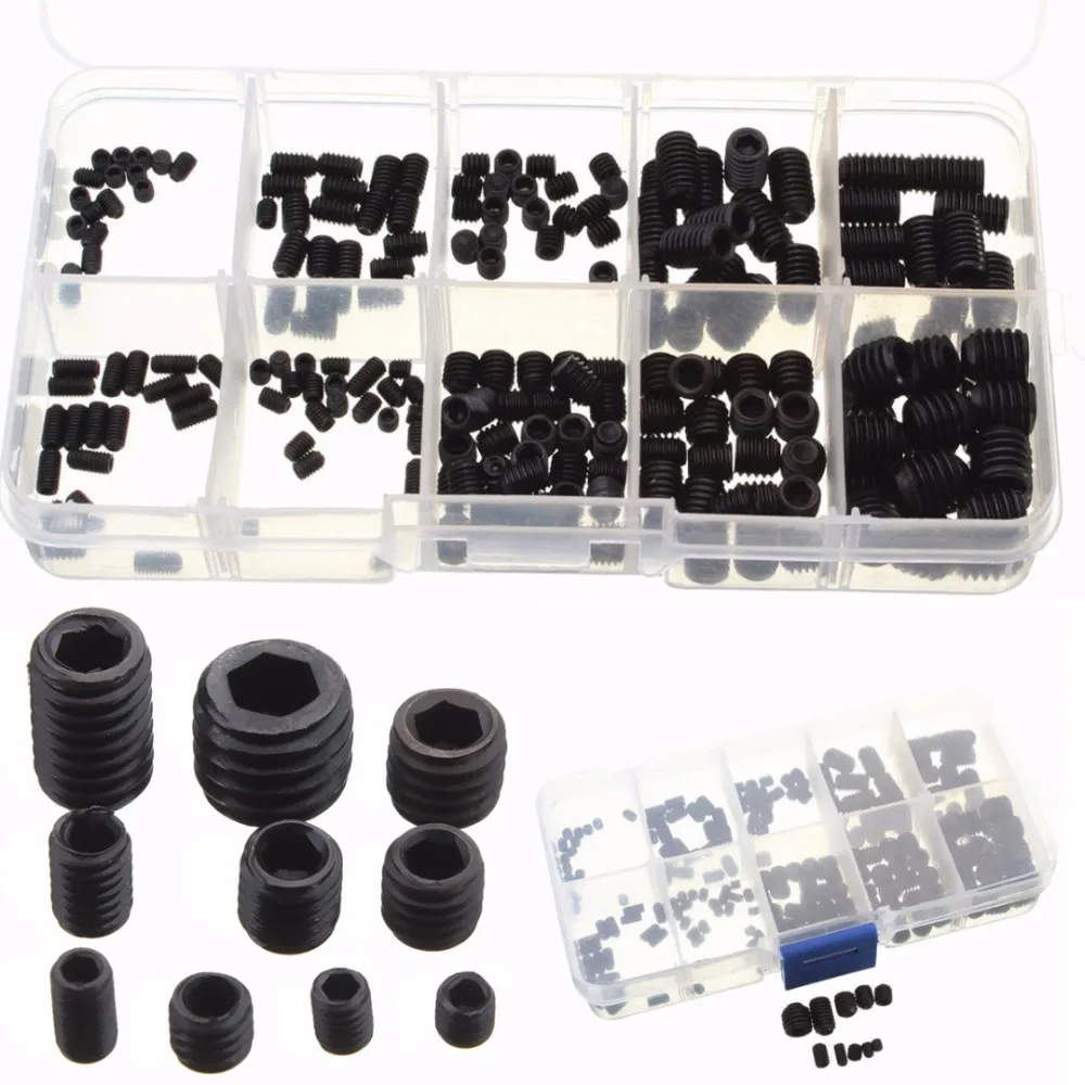 Hex Set Grub Screws Cup Gasket 200pcs Black Allen Head Socket Point Assortment Kit with Box For Home Tools | Обустройство дома