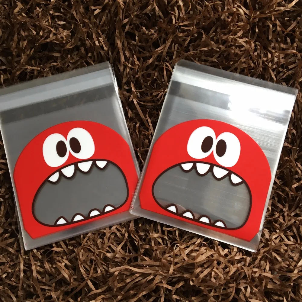100 шт./лот красный маленький монстр конфеты печенья мешки самоклеющиеся