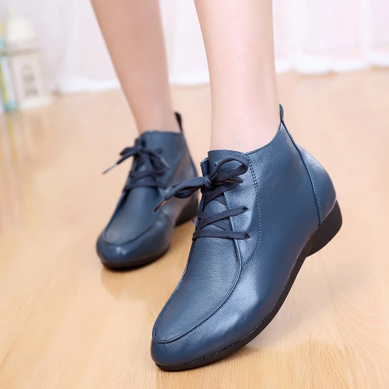 

TIMETANG Winter Genuine Leather Women Boots Womn Single Flat Shoes Women's Casual Boots Female Boots Leisure Soft Mother Boots