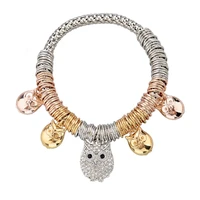 low luxury brand gold and silver metal chain bracelets bangles unisex bracelets austrian crystal owl charm bracelet sbr140144