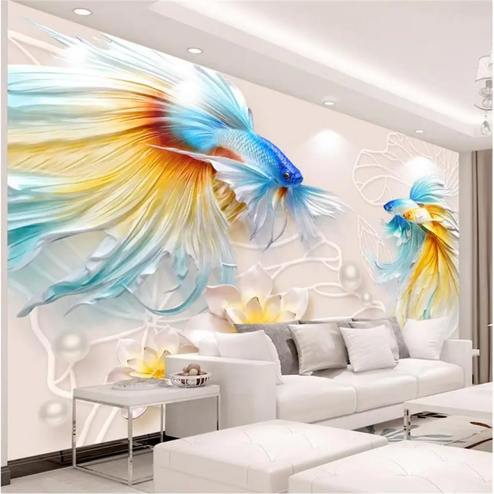 3d фото обои на заказ гостиная росписи Золотая рыбка лотоса Ювелирная живопись