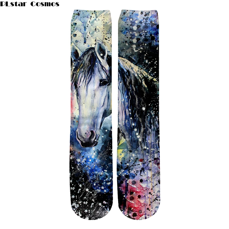 

Newest 3D Prints Cute Socks horse Creative Long Patterns Fashion Funny Art Long Women men Cotton Socks