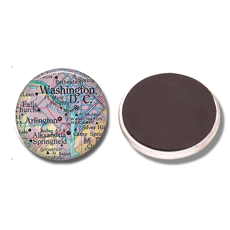 Район Колумбия карта 30 мм магнит на холодильник Washington DC стеклянный купол