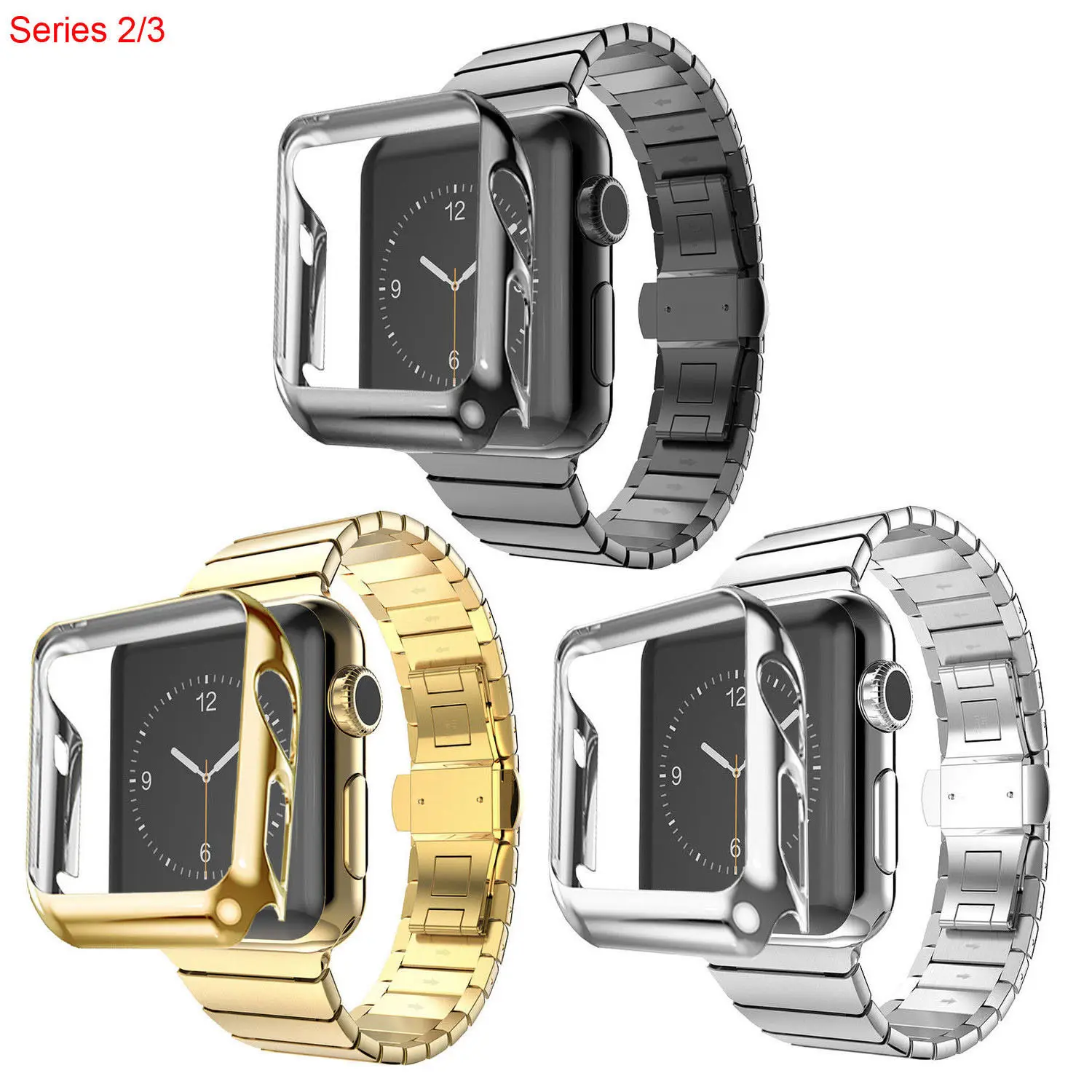 Защитный чехол + звеньевой браслет из нержавеющей стали для Apple Watch Series 3 2 ремешок