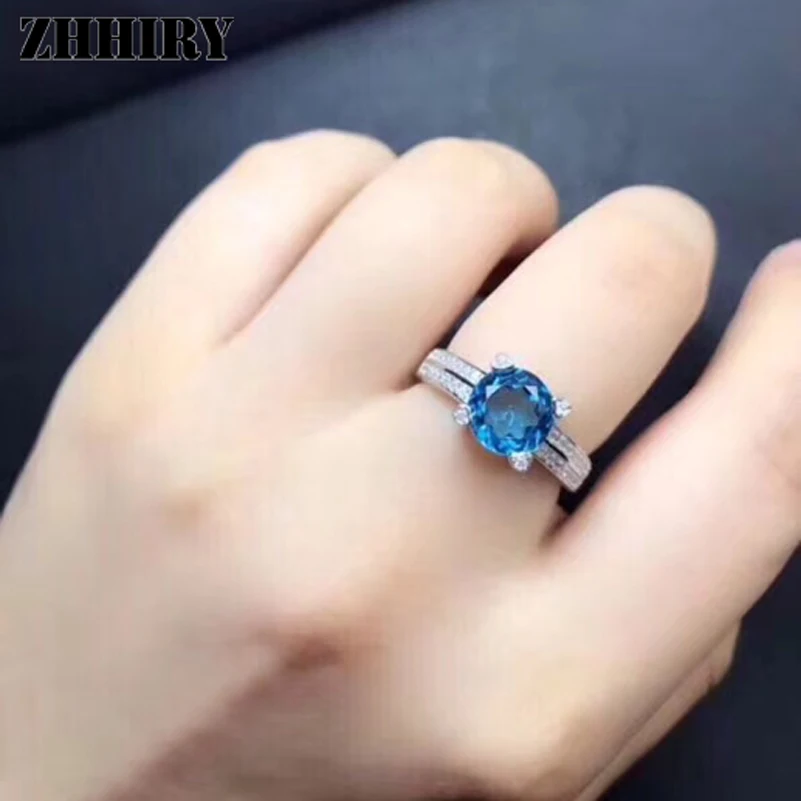 Женское кольцо с натуральным голубым топазом ZHHIRY из стерлингового серебра 925