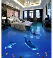 Modern Sticker 3D Floor Dolphin Blue Underwater World 3D Bathroom Flooring Non-slip Waterproof Self-adhesive PVC Wallpaper