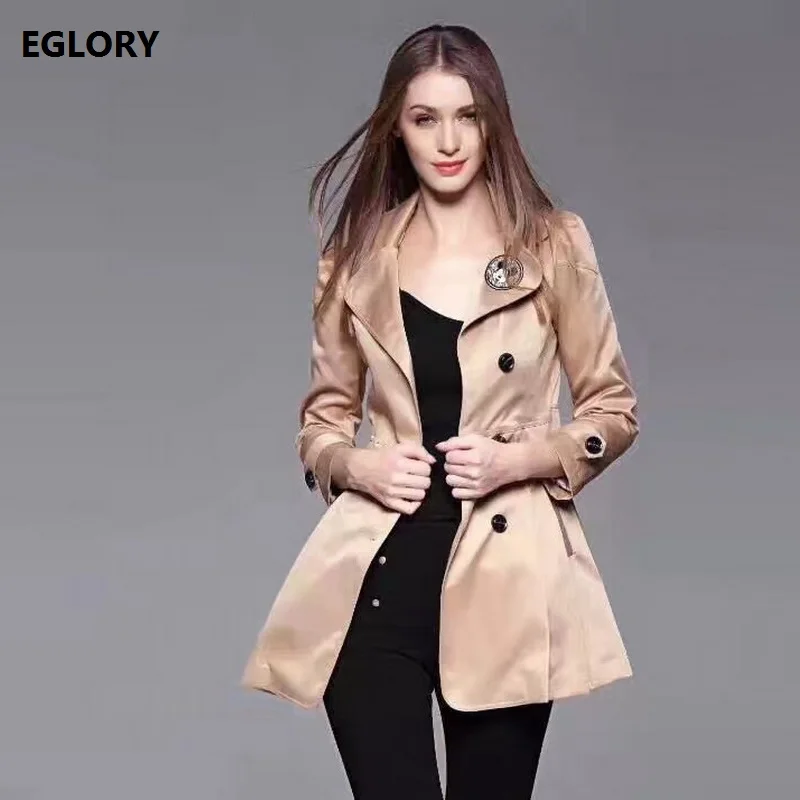 Новая Англия Стиль Тренч 2017 осень-зима Для женщин отложной воротник двубортный