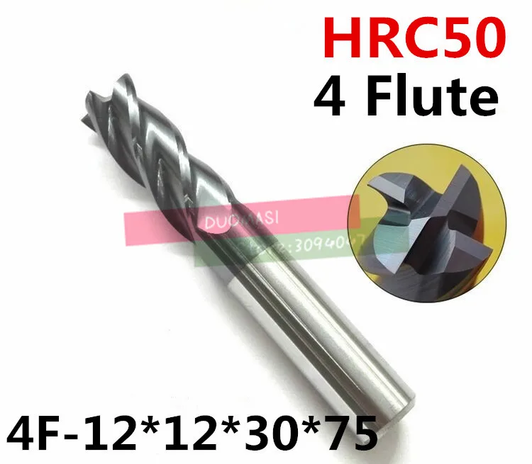 4f-12*12*30*75,hrc50,carbide End Mills,carbide Square Flatted End Mill,4 Flute,coating:nano,factory Outlet Length