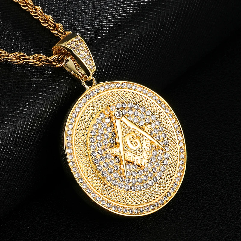Хип-хоп Bling Iced Out AAA CZ камень проложенные Стразы масонские циркониевые подвески и