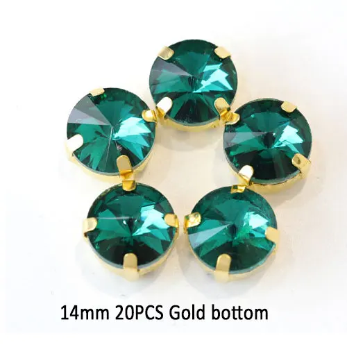 14mm 20pcs Стразы смешанной формы с синим цирконом, круглые, Пришивные, с золотым клешом, пришивные стразы с плоским основанием для украшения одежды Y3505 - Цвет: 14mm 20pcs