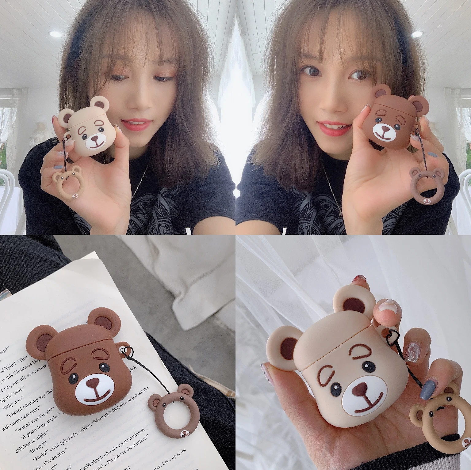 Мультяшный медведь беспроводной Bluetooth чехол для наушников Apple AirPods коробка