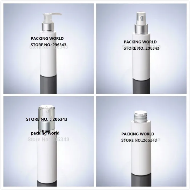 100 мл белая бутылочка PET с матовым серебряным насосом/крышкой для