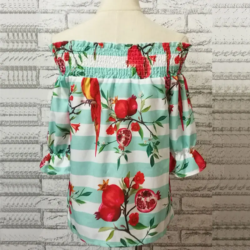Boho летняя блузка рубашка без бретелек с открытыми плечами Ruched Slash Neck 3/4 рукав