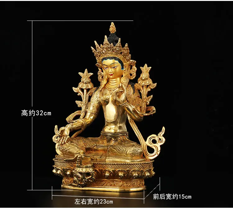 

unique--HOME Talisman Buddhism India Nepal handmade Gilding Gold-plated Bodhisattva Green Tara Buddha statue--33CM
