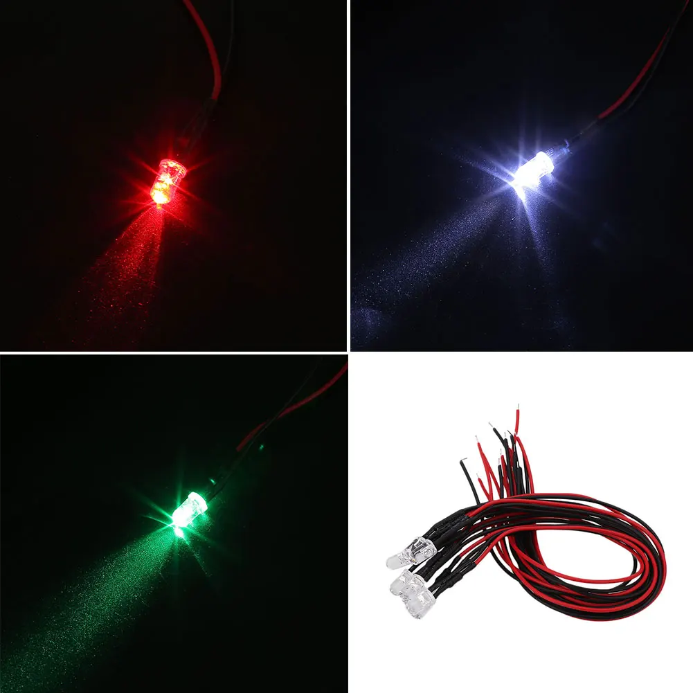 10 шт. 5 мм LED DC 12 в 20 см Предварительно проводной белый красный зеленый УФ RGB Диодная
