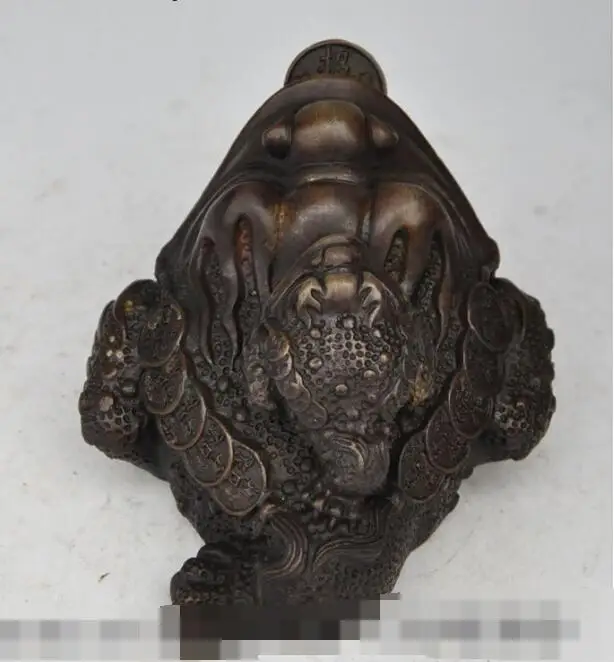 

S00396 6" china fengshui bronze wealth money coin Gold Toad bufo frog lucky rich statue