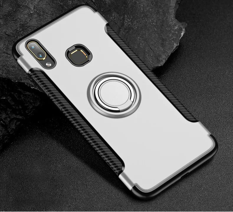 Чехол для Vivo V9 для Vivo Y85, чехол для телефона, Жесткий ПК+ Мягкий силиконовый защитный чехол для Vivo V11 pro V11i Y97 X23, магнитный автомобильный держатель - Цвет: Серебристый