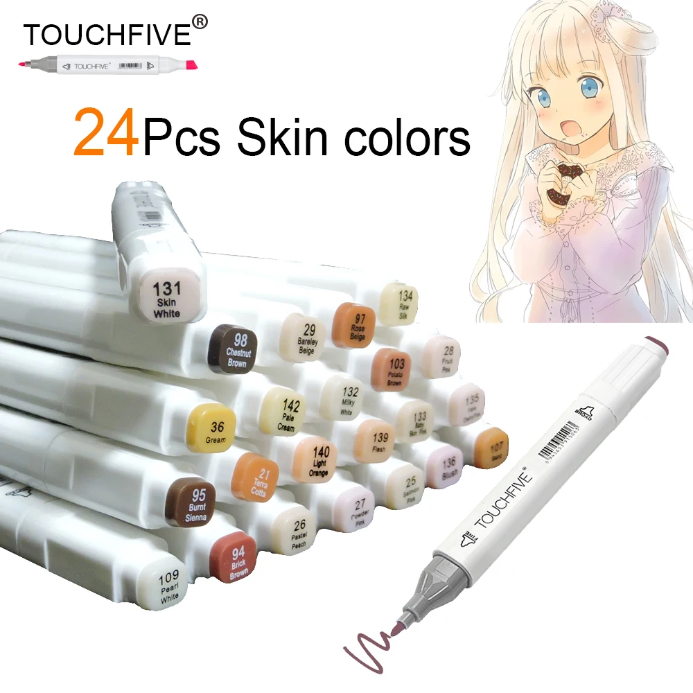 

TOUCHFIVE 24 Colors Sketch Skin Tones Marker Pen Artist Double Headed Alcohol Based Manga Art Markers brush pen art supplies