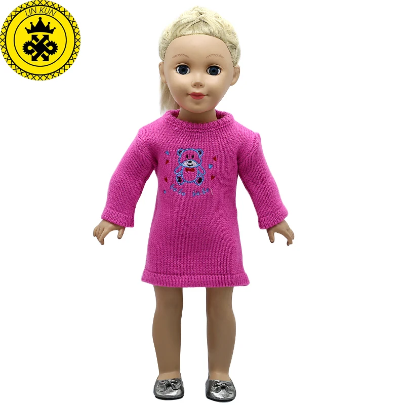 18 дюймов девочка кукла одежда красный серый шерсть ручной работы платье для