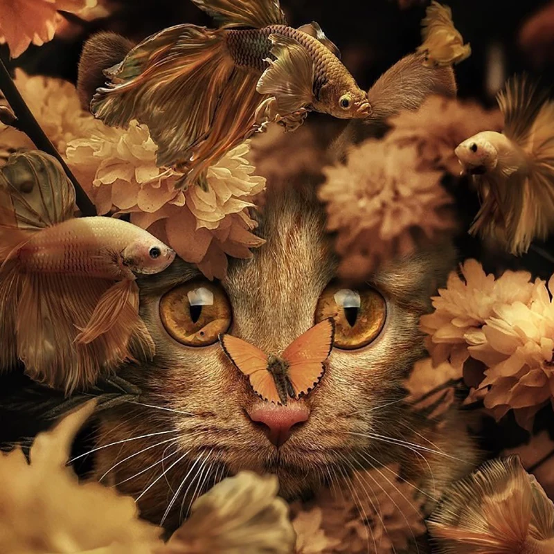 5D алмазная Алмазная картина Кот рыба бабочка стразы вышивка крестиком домашний