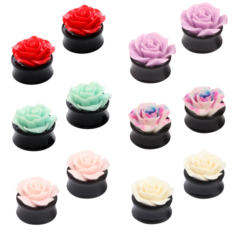 

2pcs/lot Acrylic Rose Flower Earring Gauges Ear Ring Plugs Flesh Tunnel Taper Stretcher Ear Expander Piercing Jewelry 8mm-25mm