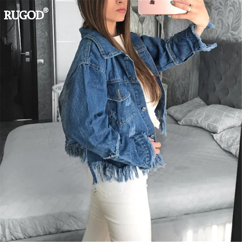 Rugod 2018 Джинсовая крутка женская Рванный стиль Новинка Весна Осень|denim jacket women|fashion