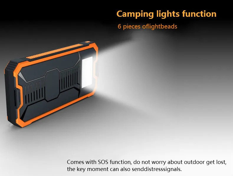 Солнечный Мощность банк 20000 мАч Внешний Батарея резервного копирования Зарядное