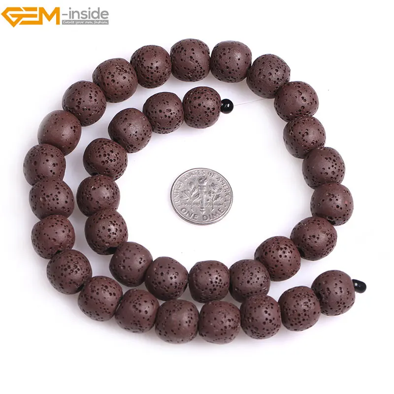 

Gem-inside 12mm Natural Round Brown Lava Rock Beads For Jewelry Making Beads 15inches DIY Jewellery