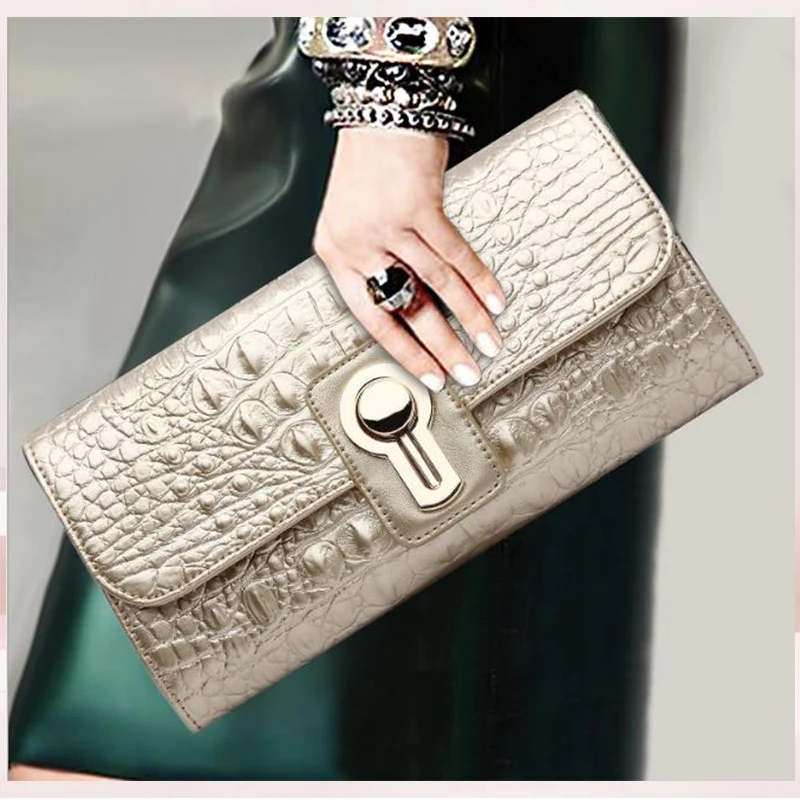 2020 New Genuine Leather Clutch Bags Women for Crocodile Pattern Chain Handbag Shoulder Messenger Bag Dag Female | Багаж и сумки