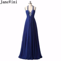 janevini royal blue bridesmaid dresses long ball gowns crystal navy chiffon women wedding party dress robe longue dentelle 2018